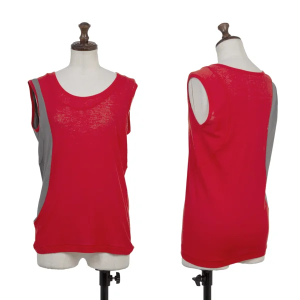 Yohji Yamamoto FEMME Switching Cotton Tank top Red 2 K-175591_001