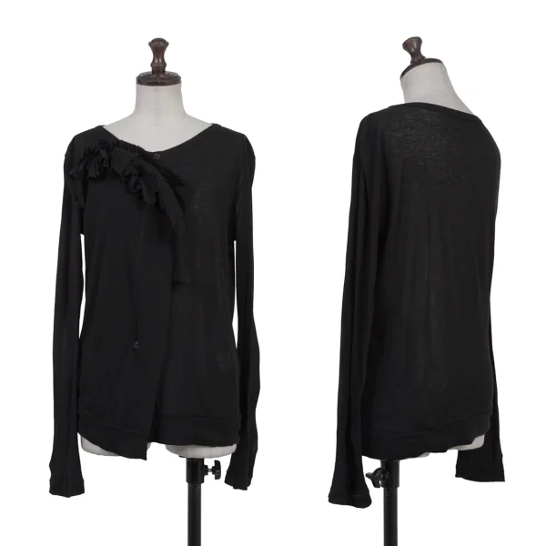 Yohji Yamamoto NOIR Cotton Front Wrap Layered Design Cardigan Black 2 K-175598_001
