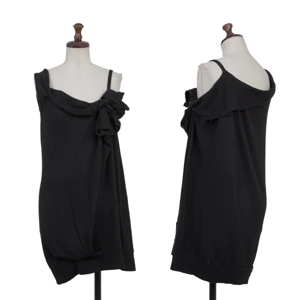 Yohji Yamamoto NOIR Cotton Asymmetry Shoulder Design Knit Top Black 2 K-175599_001