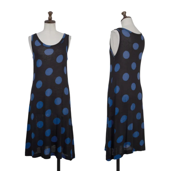 Yohji Yamamoto NOIR Cotton Rayon Dot Print Sleeveless Dress Black,Blue 2 K-175601_001