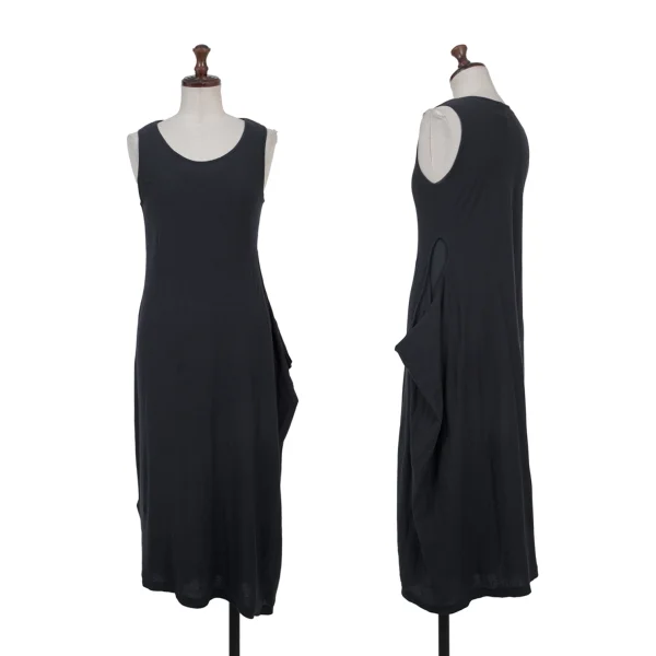 Yohji Yamamoto NOIR Cotton Rib Layered Asymmetry Sleeveless Dress Navy 2 K-175602_001