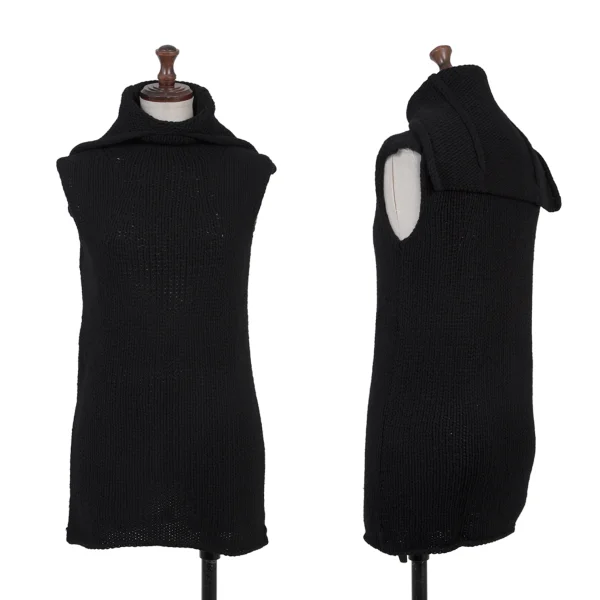 Y's Wool Sailor Neck Sleeveless Knit Sweater Black 3 K-175608_001