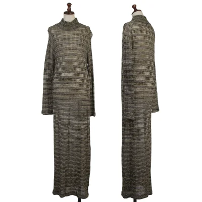 Y's Wool High-neck Striped Sheer Knit Dress