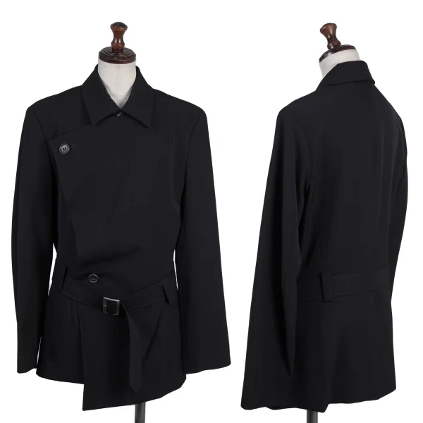 Y's Wool Gabardine Belted Double Jacket  Navy S-M K-175619_001