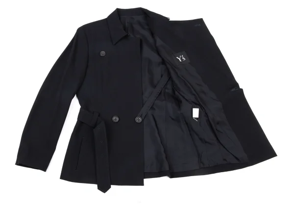 Y's Wool Gabardine Belted Double Jacket  K-175619_014
