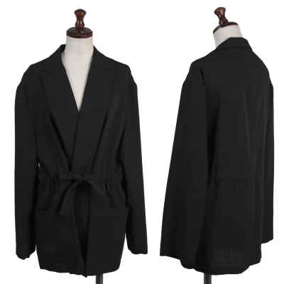 Y's Wool Gabardine Waist Drawstring Buttonless Jacket
