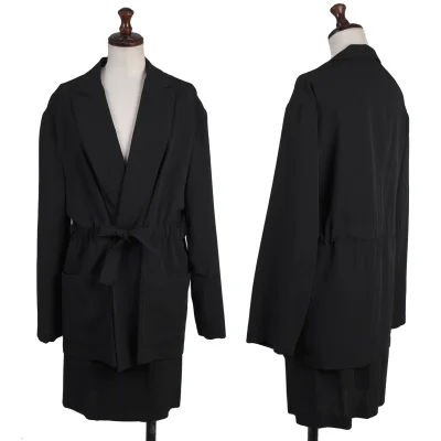 Y's Wool Gabardine Buttonless Waist Drawstring jacket & Skirt
