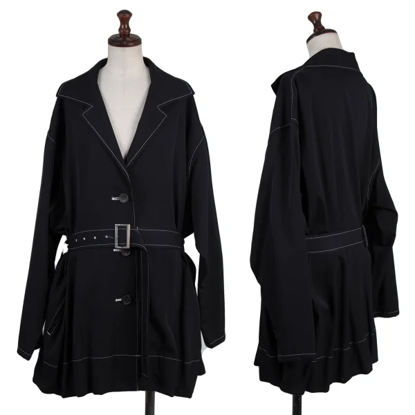 Y's Wool Gaba Stitch Belted Coat Navy M-L K-175637_001