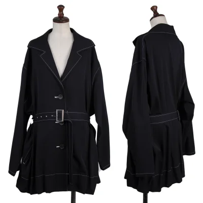 Y's Wool Gaba Stitch Belted Coat