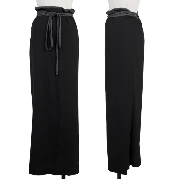 Y's Wool Piping Strap Wrap Skirt Black 3 K-175639_001