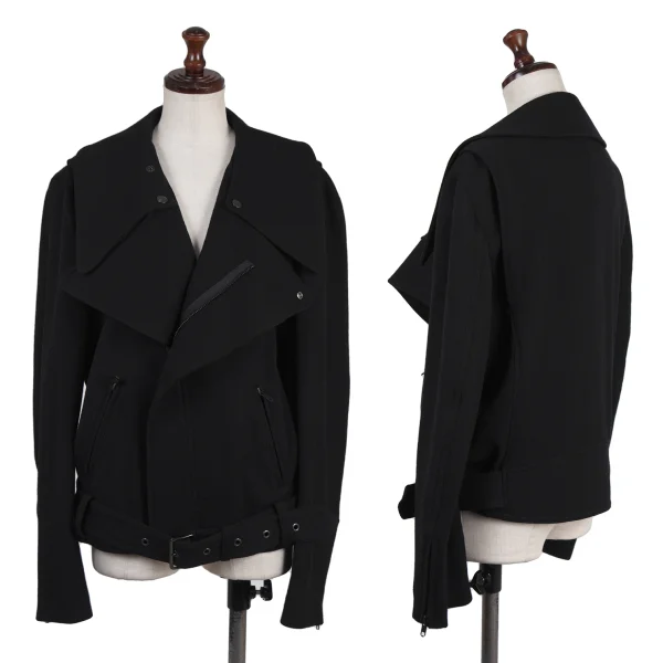 Y's Stretch Flannel Wool Motorcycle Jacket Black 3 K-175647_001