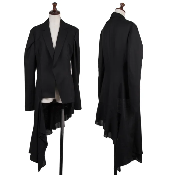 Yohji Yamamoto collections Wool Silk Twill Asymmetric Ruffle Jacket  Black 2 K-175650_001