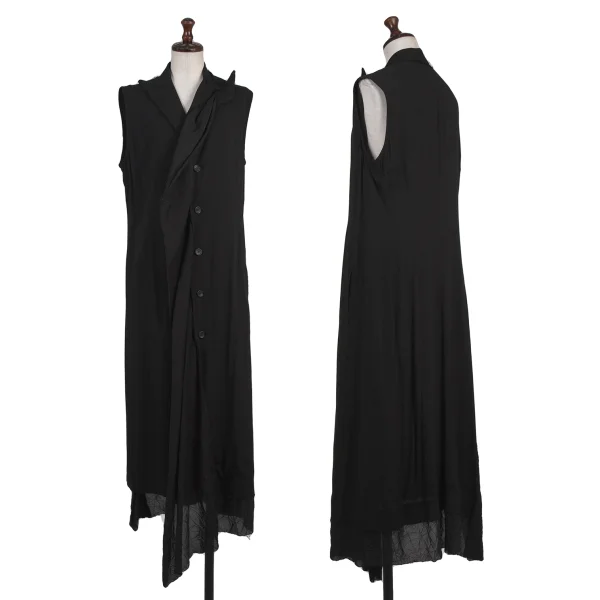 Yohji Yamamoto collections Wrinkle Panelled Sleeveless Rayon Dress Black 2 K-175652_001