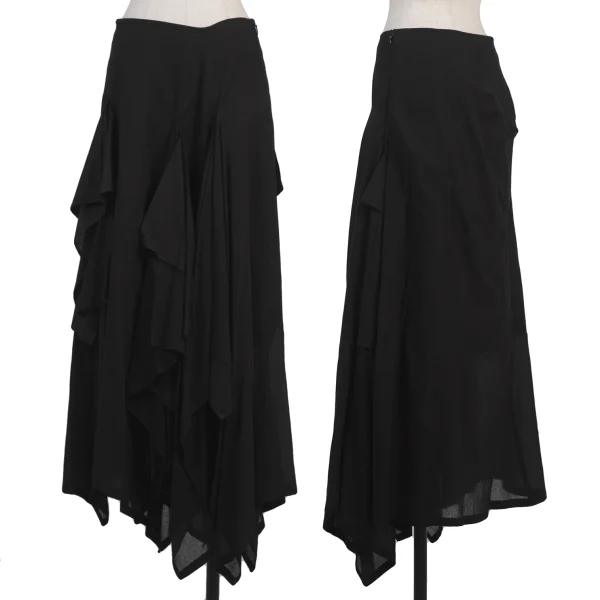 Yohji Yamamoto FEMME Mixed Material Paneling Draped Skirt Black 2 K-175655_001