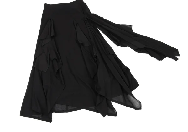 Yohji Yamamoto FEMME Mixed Material Paneling Draped Skirt K-175655_005