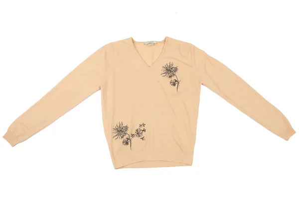 JOHN SMEDLEY Merino Wool Floral Embroidery V-Neck Knit Top K-175669_002