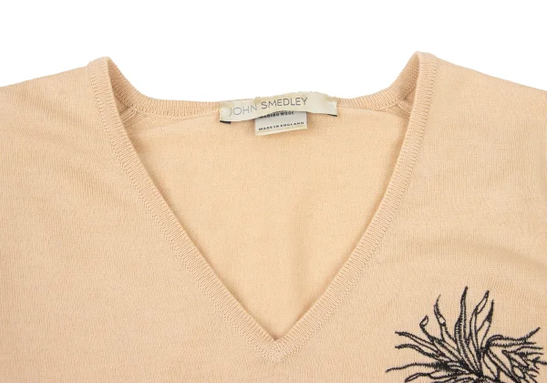 JOHN SMEDLEY Merino Wool Floral Embroidery V-Neck Knit Top K-175669_006
