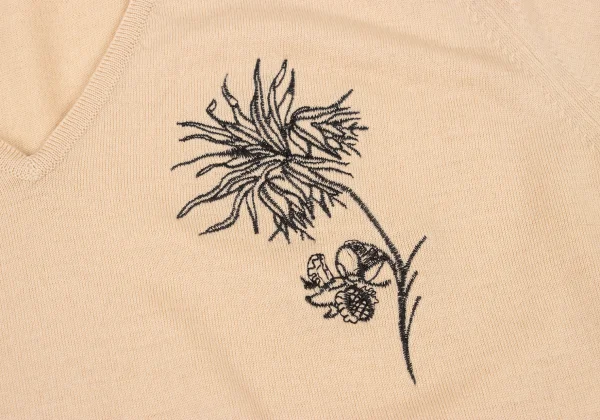 JOHN SMEDLEY Merino Wool Floral Embroidery V-Neck Knit Top K-175669_008