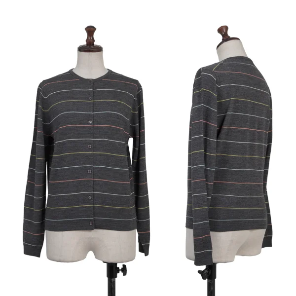 JOHN SMEDLEY Merino Wool Colorful Striped Knit Cardigan Charcoal,Multi-Color M K-175670_001