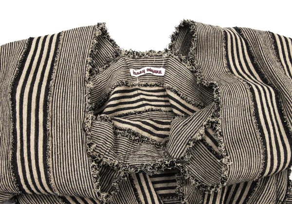ISSEY MIYAKE Cotton Stripe Weave Cut-off Side Open Design Sleeveless Top K-175674_005