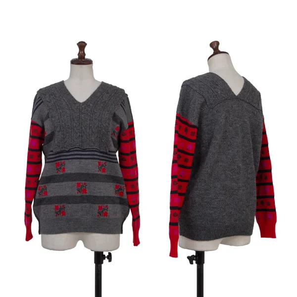 tricot COMME des GARCONS Floral Jacquard Stripe Knit Sweater Grey S-M K-175702_001