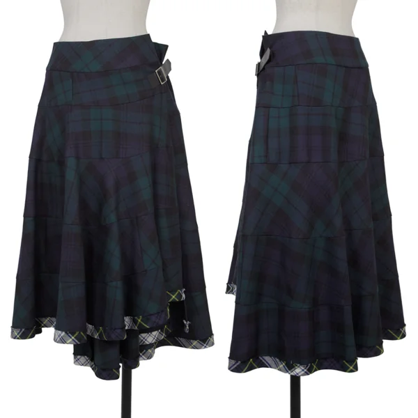 tricot COMME des GARCONS Check Spiral Switching Wrap Skirt Green S K-175703_001