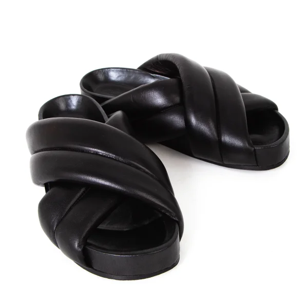 JIL SANDER Padding Leather Strap Sandal Black 36 K-175712_001