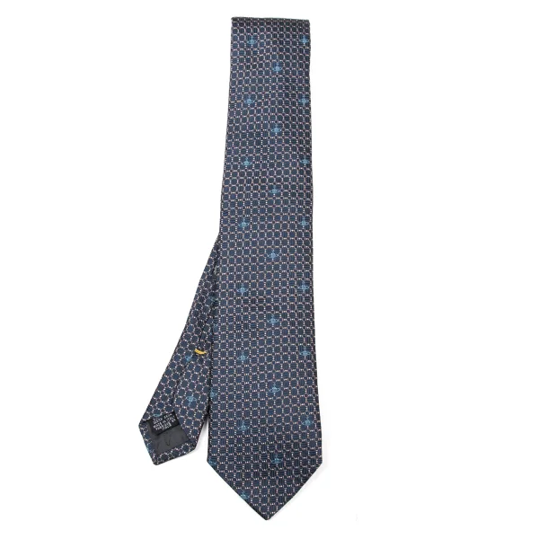 VivienneWestwood ACCESSORIES Geometric Orb Design Silk Tie Navy  K-175734_001