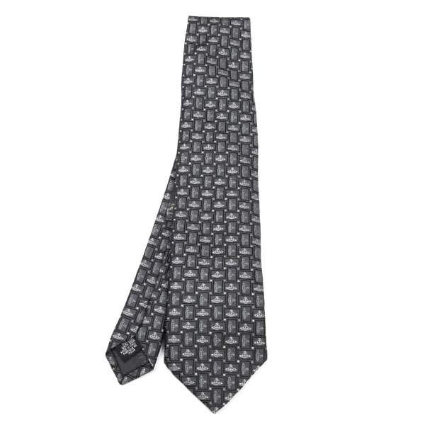 VivienneWestwood ACCESSORIES Square Orb Silk Tie Grey  K-175736_001