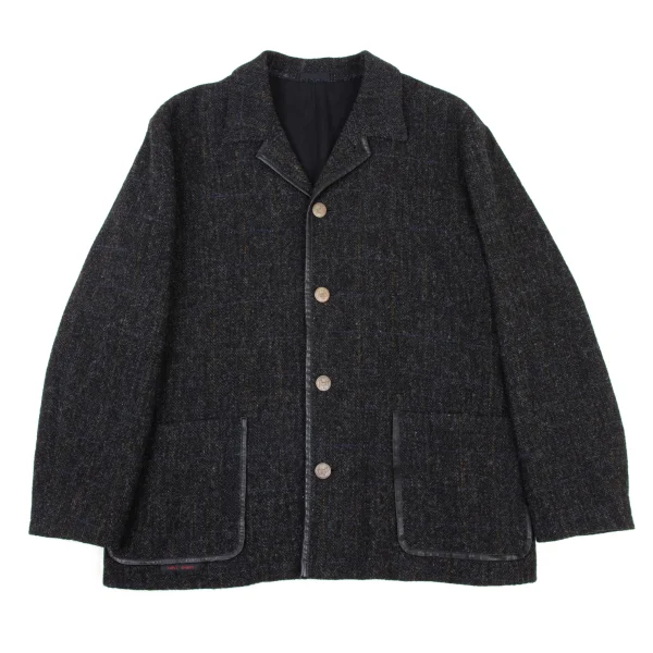 Papas Harris Tweed Leather Piping Jacket Black 46S K-175755_001