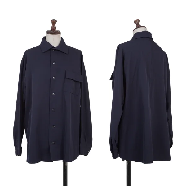 Y's Wool Gabardine Pocket Design Shirt Jacket Navy S-M K-175771_001