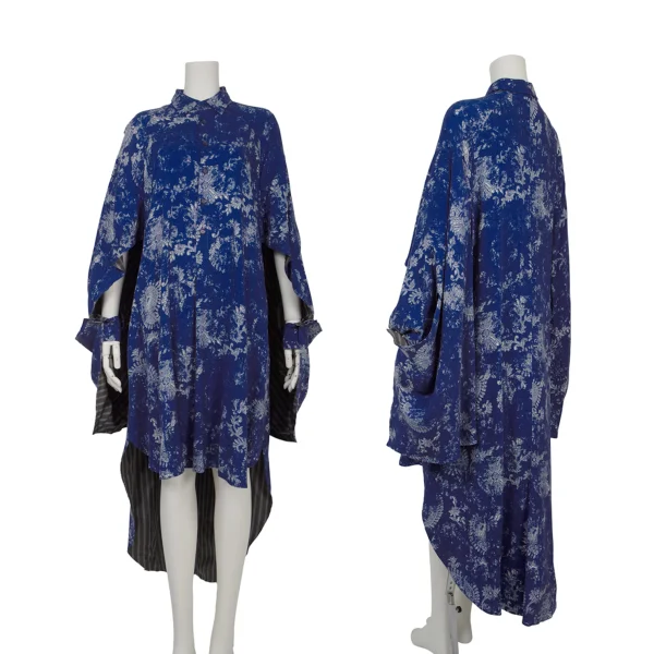 Yohji Yamamoto NOIR Floral Discharge-Print Stripe Lining Dress Blue,Khaki 1 K-175774_001