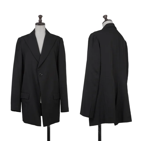 Yohji Yamamoto NOIR Wool Gabardine Asymmetry Seam Jacket Black 2 K-175775_001