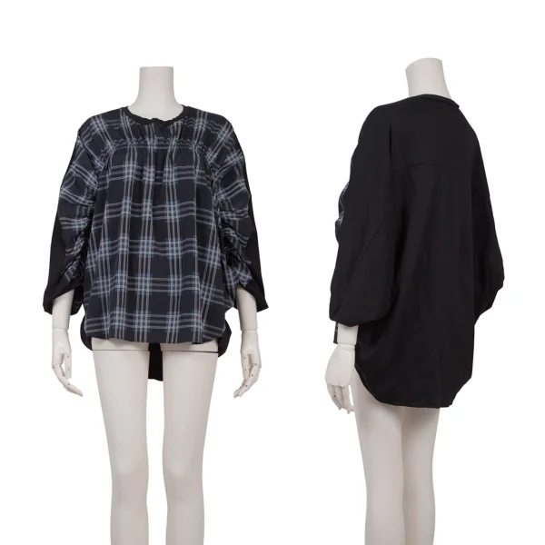 ATSURO TAYAMA Check Gather Dolman Top Black,Navy 36 K-175782_001