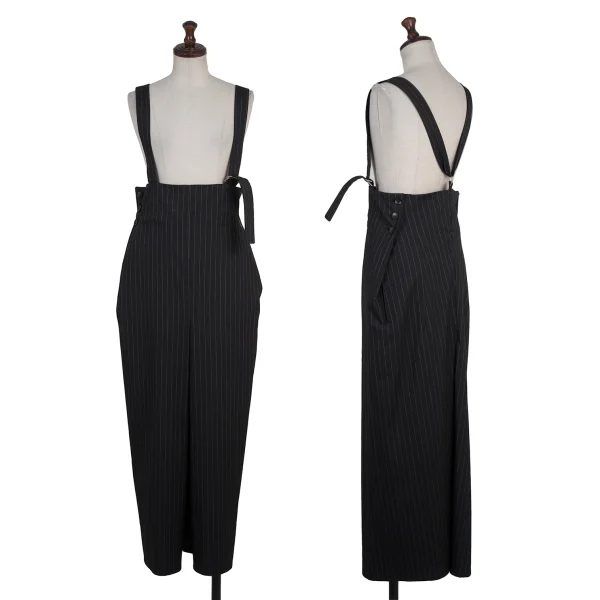 Y's Wool Nylon Pin Stripe Strap Pants Black S-M K-175787_001