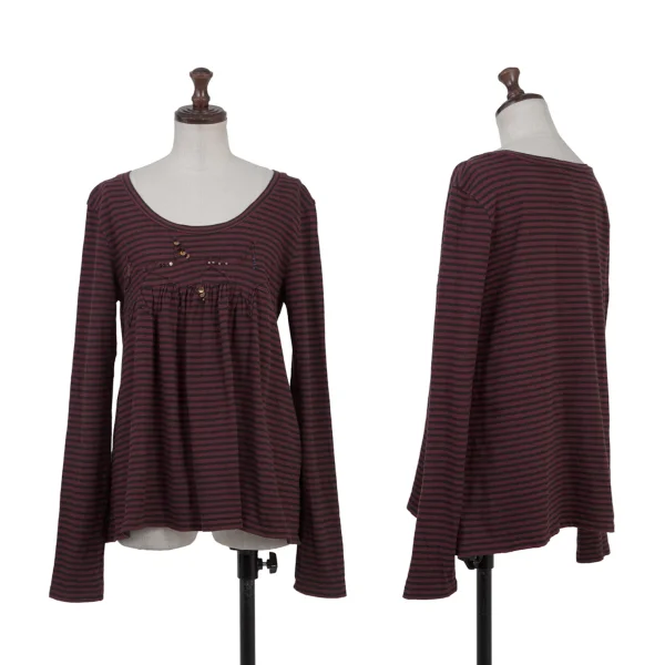 sunao kuwahara Star Patch Beads Stripe T Shirt Bordeaux M K-175794_001