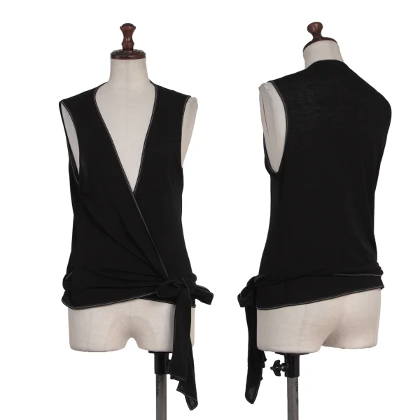 HIROKO KOSHINO Cachecoeur Stitch Design Sleeveless Top Black 40 K-175797_001