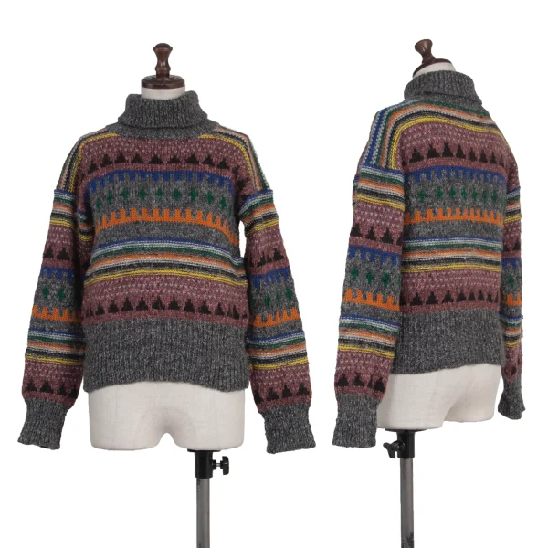 KANSAI YAMAMOTO Colorful Turtleneck Knit Sweater Multi-Color S-M K-175806_001