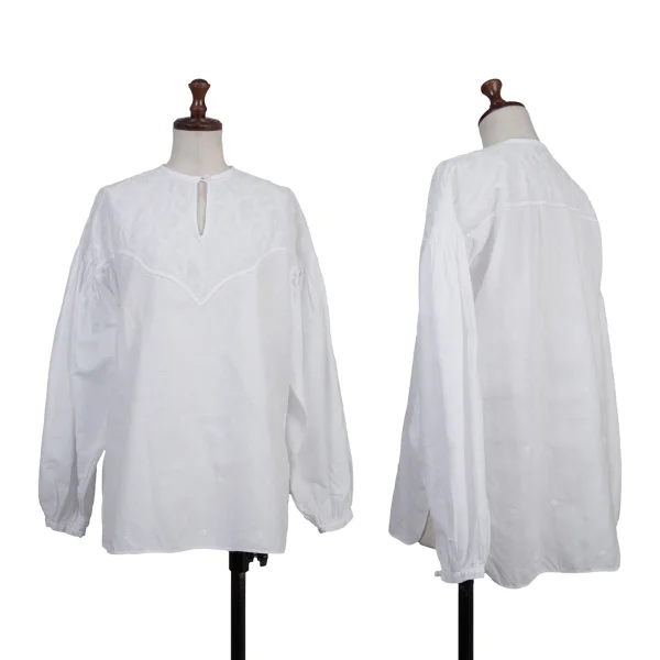 ASHA BY MDS Cotton Graphic Embroidered Balloon Sleeve Skipper Blouse White S-M K-175817_001