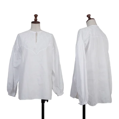 ASHA BY MDS Cotton Graphic Embroidered Balloon Sleeve Skipper Blouse