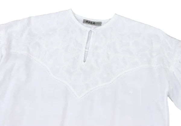 ASHA BY MDS Cotton Graphic Embroidered Balloon Sleeve Skipper Blouse K-175817_003