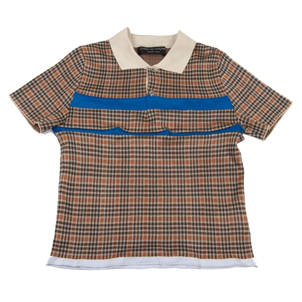 COMME des GARCONS HOMME PLUS Line Switching Houndstooth Polo Shirt Beige,Blue S-M K-175821_001