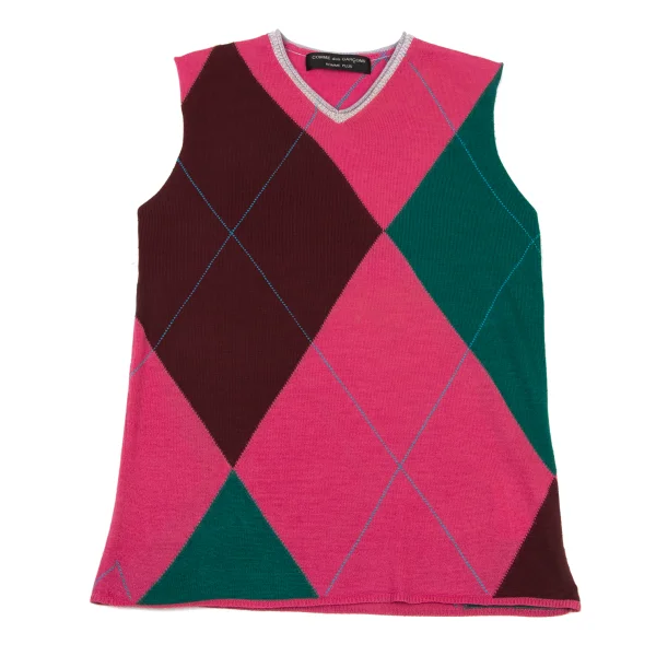 COMME des GARCONS HOMME PLUS Argyle V-neck Knit Vest Pink,Green S-M K-175822_001