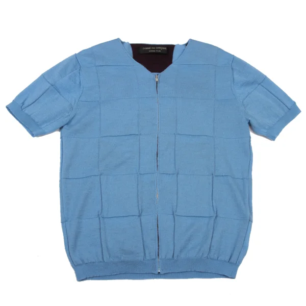 COMME des GARCONS HOMME PLUS Reverse Check Jacquard Short Sleeve Knit Cardigan Sky blue S-M K-175824_001