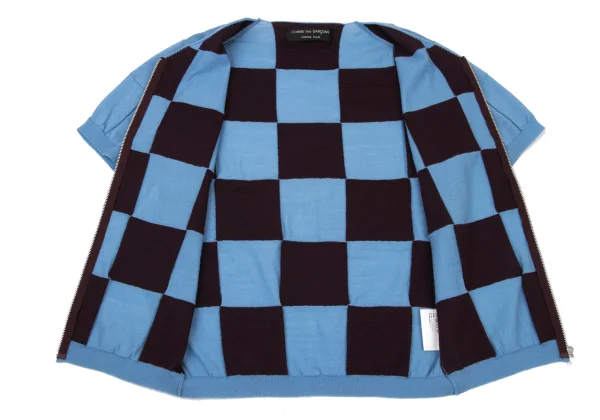 COMME des GARCONS HOMME PLUS Reverse Check Jacquard Short Sleeve Knit Cardigan K-175824_011