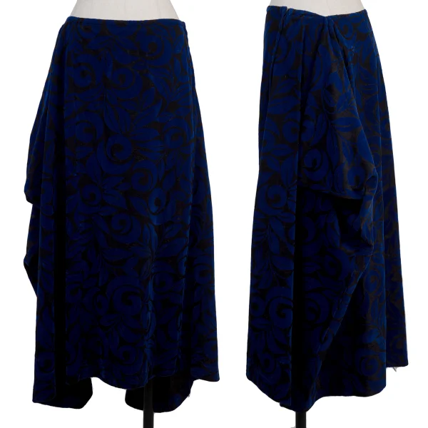 COMME des GARCONS Botanical Flocky Drape Skirt Blue,Black S K-175835_001