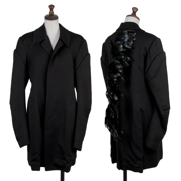COMME des GARCONS Back Feather Embellishment Balmacaan Coat Black M K-175839_001