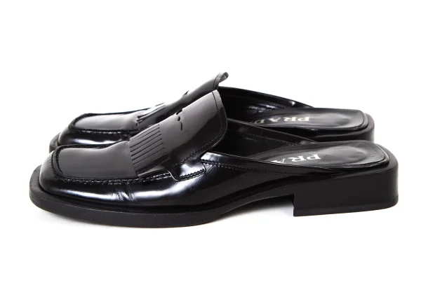 PRADA Fringe Leather Square Toe Mules K-175844_003