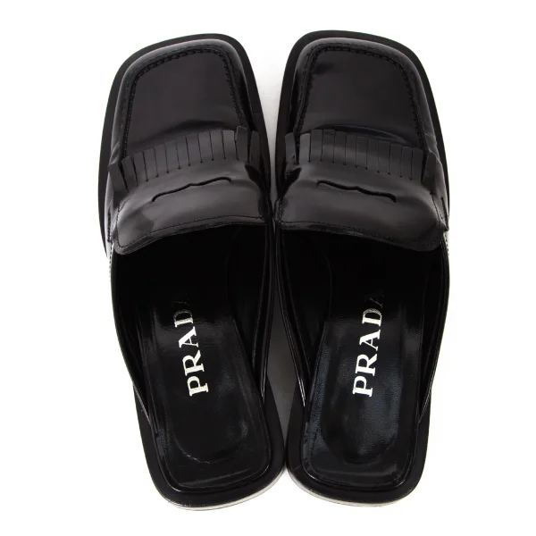 PRADA Fringe Leather Square Toe Mules K-175844_007