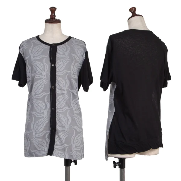 Y's Graphic Switching Front Button T Shirt Black,Grey 3 K-175867_001